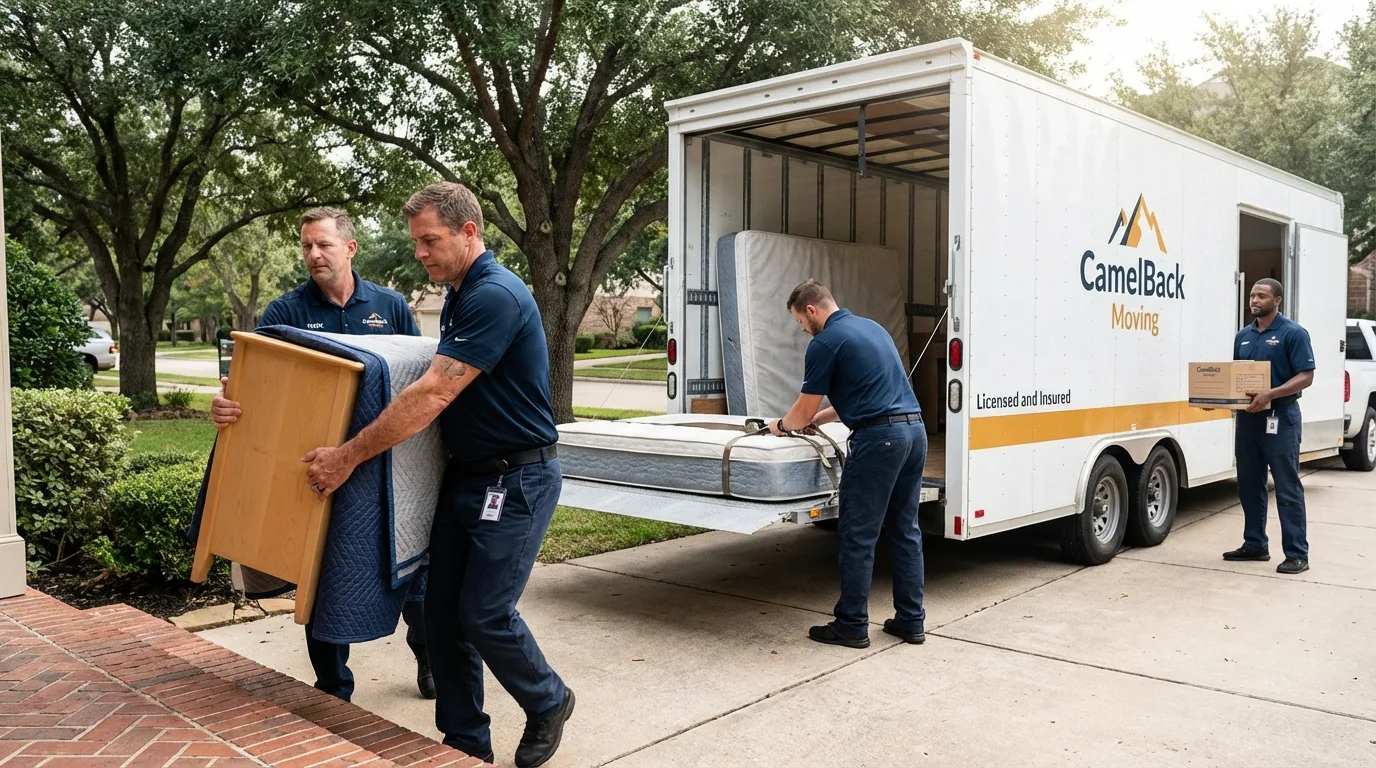 Crew loading residential truck for cross-state move from Moca, PR